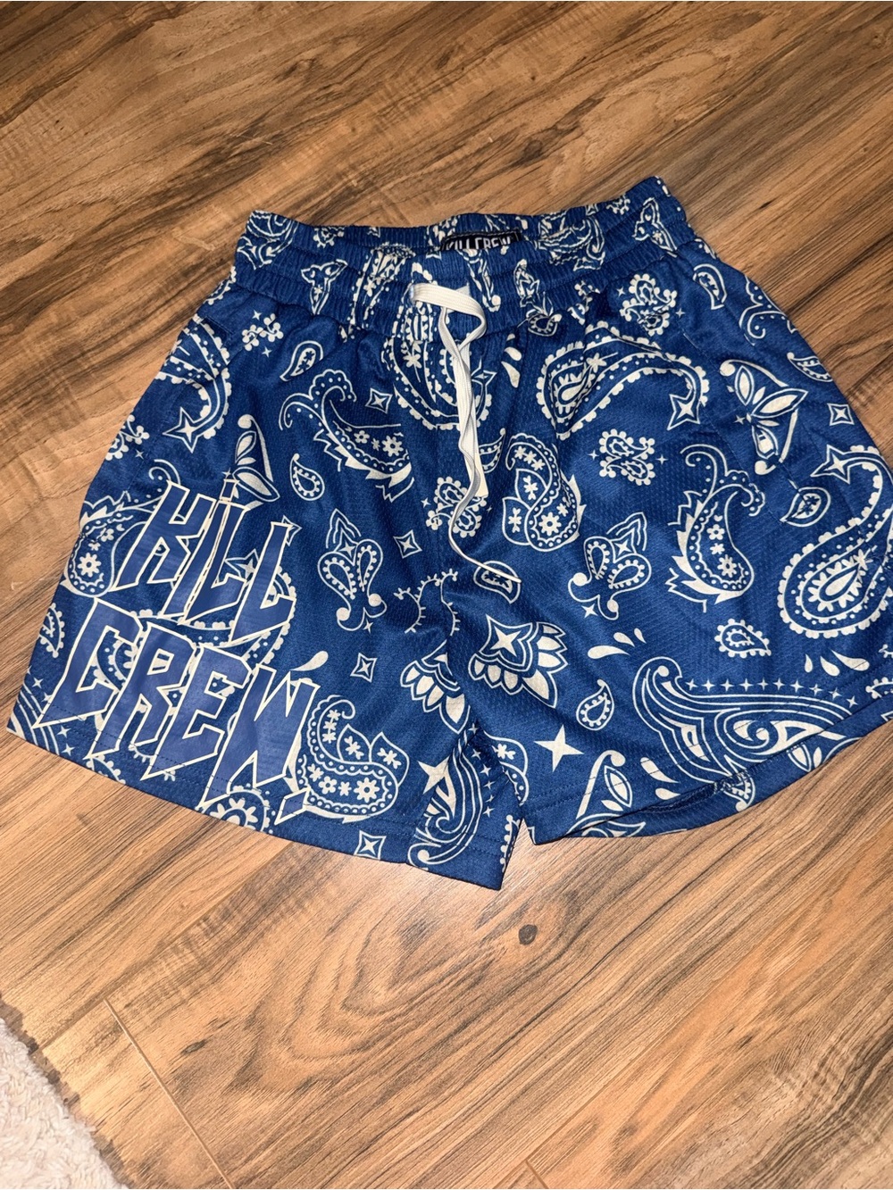 Killer crew MUAY THAI SHORTS (MID THIGH CUT) BANDANA - BLUE / CREAM
